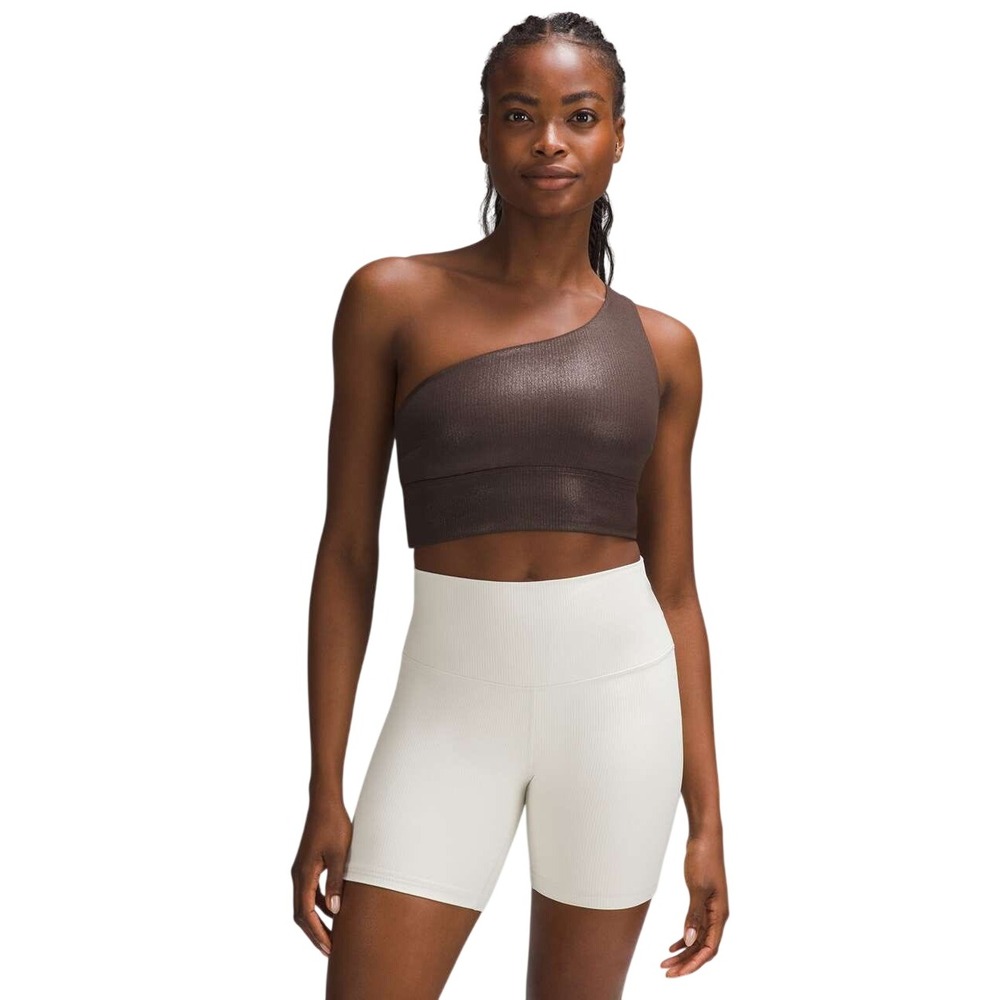 Lululemon Align Asymmetrical Ribbed Bra Sz 12 Light Support Shine Brown LW2E11S